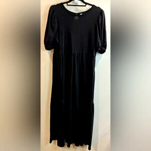 GENTLE FAWN Sz M Tiered Skirt Puff  Sleeves Flowy Cotton Modal Blend Maxi Dress